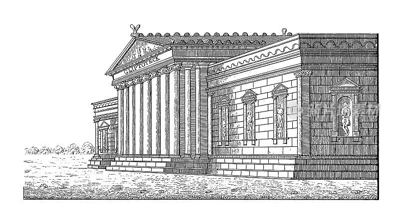 Glyptothek博物馆，慕尼黑，德国|古董建筑插图